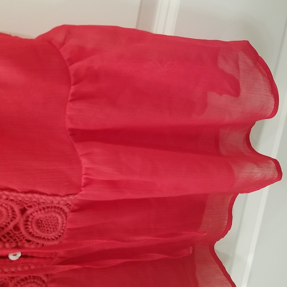 Olsenboye Sheer Crochet Large Red Spring Summer Tank Top - Picture 4 of 5
